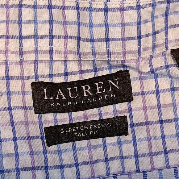 Ralph Lauren Mens Tall Fit 22- 36/37 Blue White Plaid Check Button Down LS Shirt - Picture 5 of 10